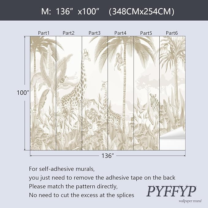 PYFFYP-Safari Jungle Peel and Stick Tropical Wallpaper murals for Nursery - Image 5