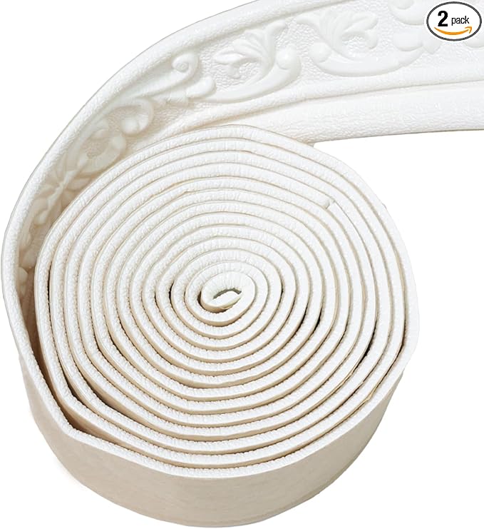 90" x 3.1" Peel Stick Foam Molding Trim Self Adhesive, Crown Molding Wallpaper Border Flexible, 3D Wall Edging Lines Foam Baseboard, Wall Base Moulding Trim for Home, Hotel DIY Decoration by WAPANE
