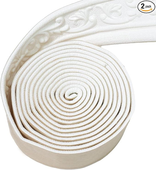 90" x 3.1" Peel Stick Foam Molding Trim Self Adhesive, Crown Molding Wallpaper Border Flexible, 3D Wall Edging Lines Foam Baseboard, Wall Base Moulding Trim for Home, Hotel DIY Decoration by WAPANE