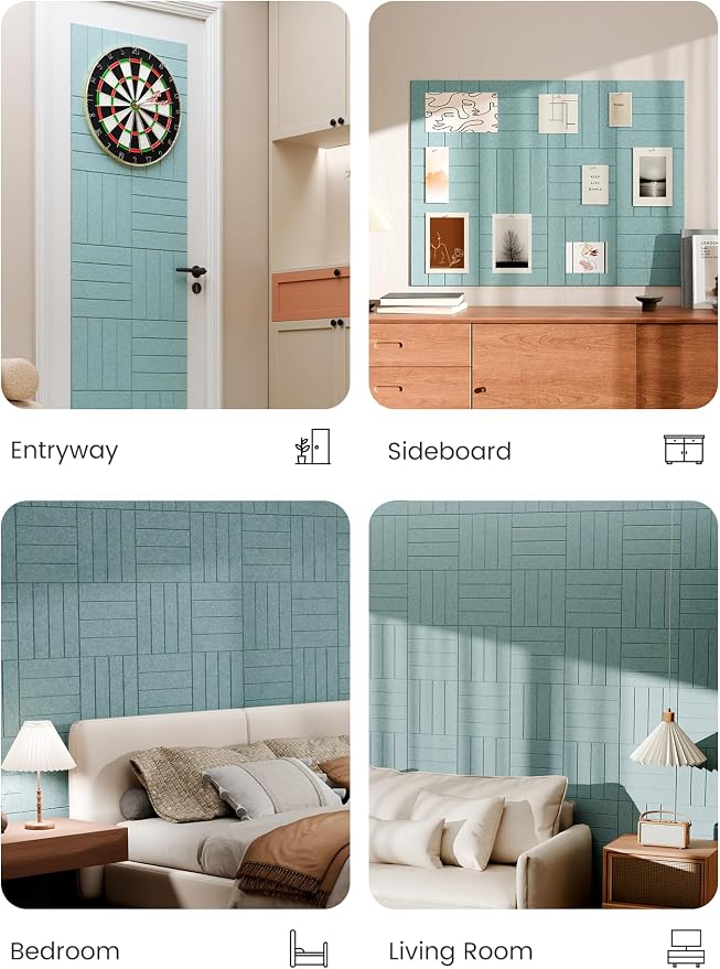 Bumusty 48"x 36" Large Felt Bulletin Board Tiles, Aqua Blue | 12-Pack Cork Board Alternative, Wall Decor, 30 Pushpins, 60 Adhesive Tabs, Vision Board, Office, Classroom, Home, Dorm - Image 6