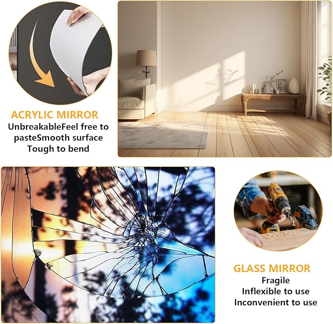 6 Pcs 8x8 Inch Self Adhesive Acrylic Mirror Tile Frameless Flexible - Image 5