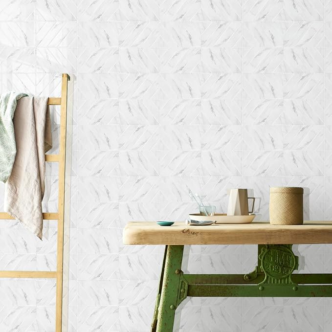 STICKGOO Herringbone Peel and Stick Backsplash, White Marble, 10 Sheets | 12.6 x 9.7 in, Thicker Rectangular Vinyl Stick-On Wall Tiles, Easy Alignment, Waterproof, Easy to Clean, Kitchen/Bathroom - Image 7