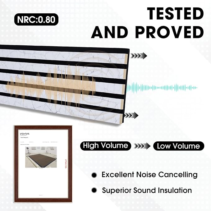Wood Slat Acoustic Panels, 4 Pack 94.5"x7.9" (21ft²) 3D Wall Panels, Modern Fluted Sound Absorbing Wall Panels for Interior Wall Decor,Office,Home,Theater,Studio,White Marble - Image 3