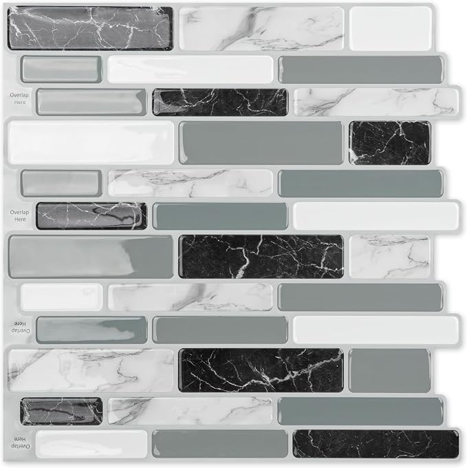 Art3d 12 x 12 Inch Vinyl Peel and Stick Backsplash, 10-Pack, Marble Grey | Waterproof, Lightweight, Self Adhesive, Easy to Install, No Residue, for Kitchen & Bedroom Decor, Ideal for Recently Moved by Art3d