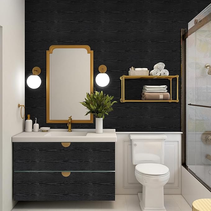 Peel and Stick Wallpaper Black Wood Wall Paper - 35.4 x 120 Inch Self Adhesive Wallpaper Peel and Stick, Easy to Paste Wall Contact Paper for Stand Liner, Table and Door Makeover Decor - Image 3
