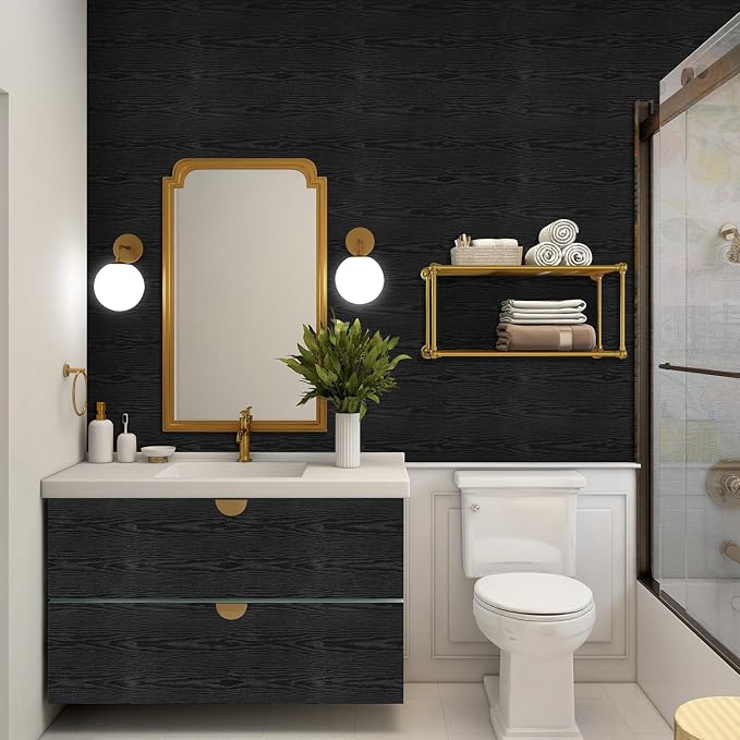 Peel and Stick Wallpaper Black Wood Wall Paper - 17.5 x 300 Inch Self Adhesive Wallpaper Peel and Stick, Easy to Paste Wall Contact Paper for Stand Liner, Table and Door Makeover Decor - Image 3