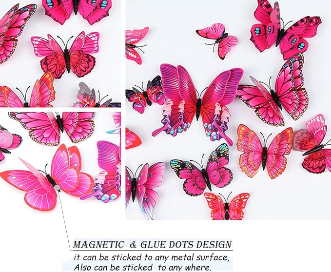 OPSEAM 3D Butterfly Wall Decor Butterfly Decorations Stickers with Magnets | 72 PCS Purple&red,12 Styles Double Layer Butterfly for Classroom Decoration,Locker Refrigerator, Reusable,Waterproof - Image 5