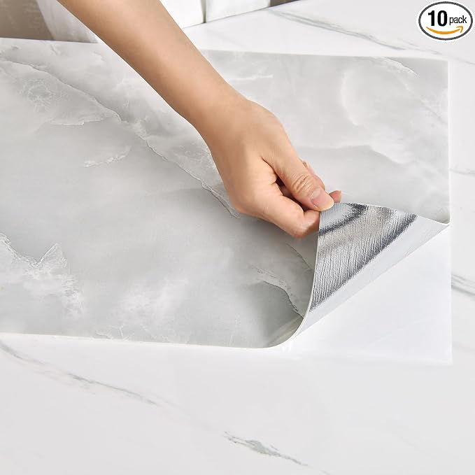 Haimin 3D Wall Panels Peel and Stick Marble Tile Look 10 Pack Waterproof | Lightweight, each 23.6x11.8in, total 19.4 sq ft. Kitchen & bath backsplash, bedroom/living rm decor. Marble-look faux tile. by HaiminHomeDecorWallpaper