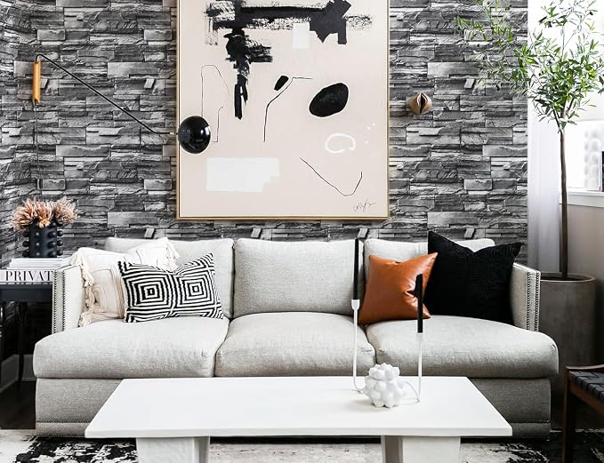 Timeet Brick Stone Wallpaper Peel and Stick Wallpaper Faux Stone Contact Paper 17.3"x118.1" Brick Self Adhesive Removable Wall Paper for Bedroom Living Room Wall Decor - Image 3