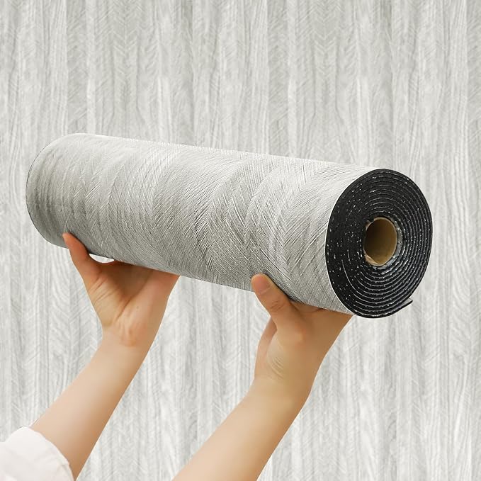 Chejiaye Peel and Stick 3D Wall Panel -15.75"x118"Soundproof Self-Adhesive Wall Sticker, Removable Thick PVC Slat Contact Paper for Kitchen Bedroom,Ceiling Wall Decoration Wood Grain (Light Grey) by Chejiaye