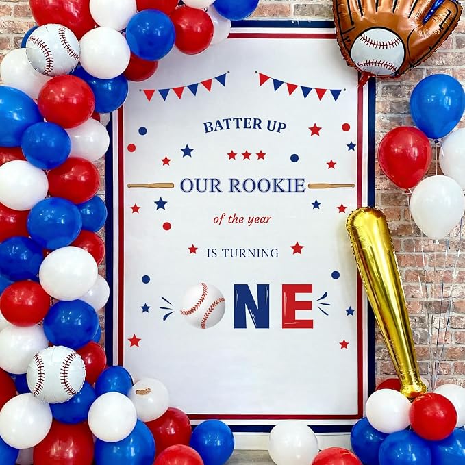 LHIUEM Baseball Themed First Birthday Arch Decals Batter UP Our Rookie of THE YEAR IS TURNING ONE Inspiration Quotes Stickers 1st Year Happy Birthday Sign for Baseball Theme Party Backdrop Baby Shower - Image 5