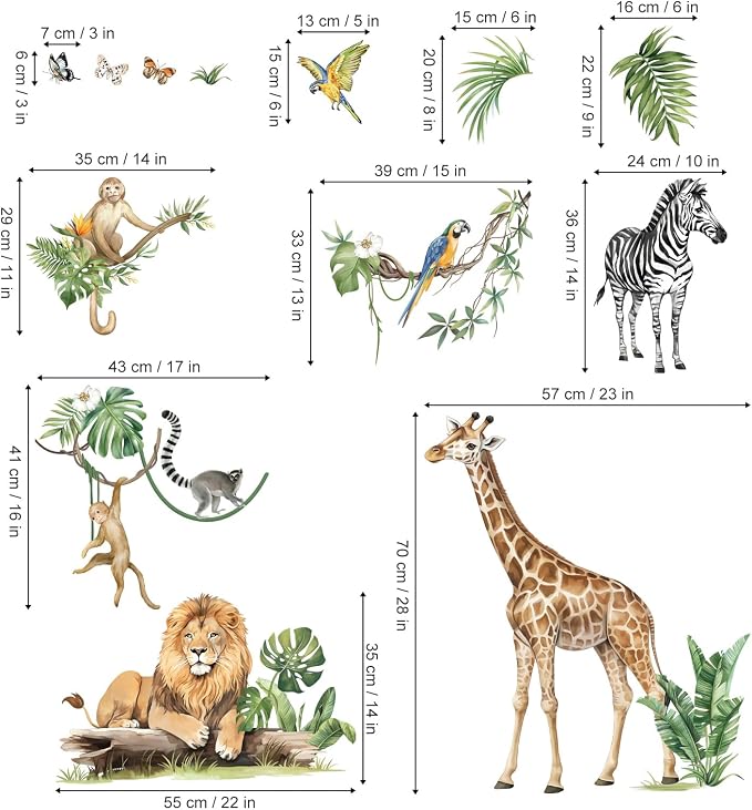 decalmile Jungle Animal Tropical Leaves Safari Wall Decals Stickers (XL) - Image 4