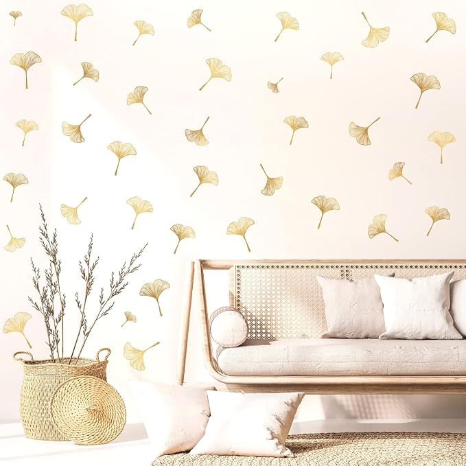 Golden Leaves Wall Decals Peel and Stick Art Mural Stickers for Living Room | Golden wall stickers, removable vinyl art, nordic plant decor, for living room bedroom bathroom kitchen farmhouse home decor - Image 3