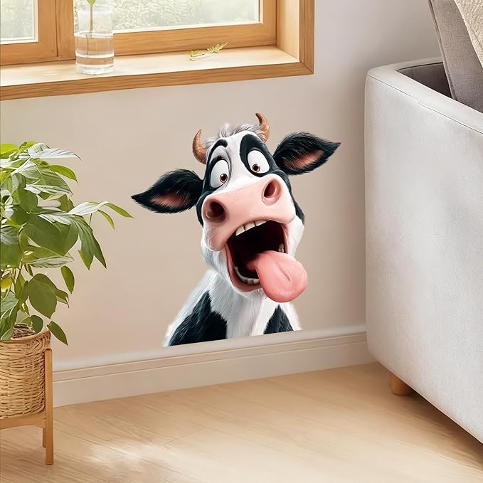 Funny Cow Wall Decals Stickers, Cartoon Farm Animal Wall Art Peel and Stick, Removable Vinyl Wall Decor for Bedroom, Living Room, Office, Home Decoration - Image 8