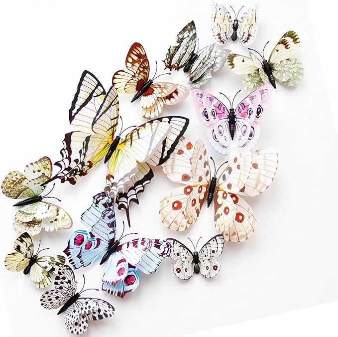 OPSEAM 3D Butterfly Wall Decor Butterfly Decorations Stickers with Magnets | 72 PCS White,12 Styles Double Layer Butterfly for Classroom Decoration,Locker Refrigerator, Reusable,Waterproof by Opseam