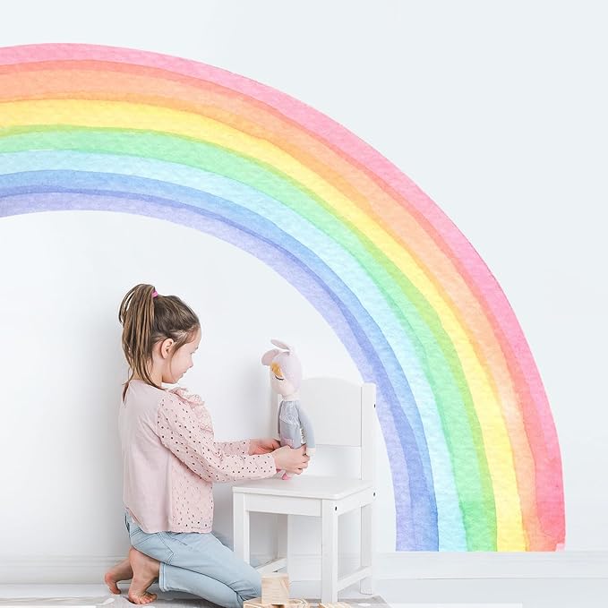 55"x63" Large Rainbow Wall Stickers, Mural Watercolor Half Rainbow Wall Decals Peel and Stick Vinyl Wall Art Decor for Girls Bedroom Kids Nursery Living Room Playroom Toddler | Watercolor Rainbow Wall Decor Girls Rooms Kids Bedroom Living Room by Supzone