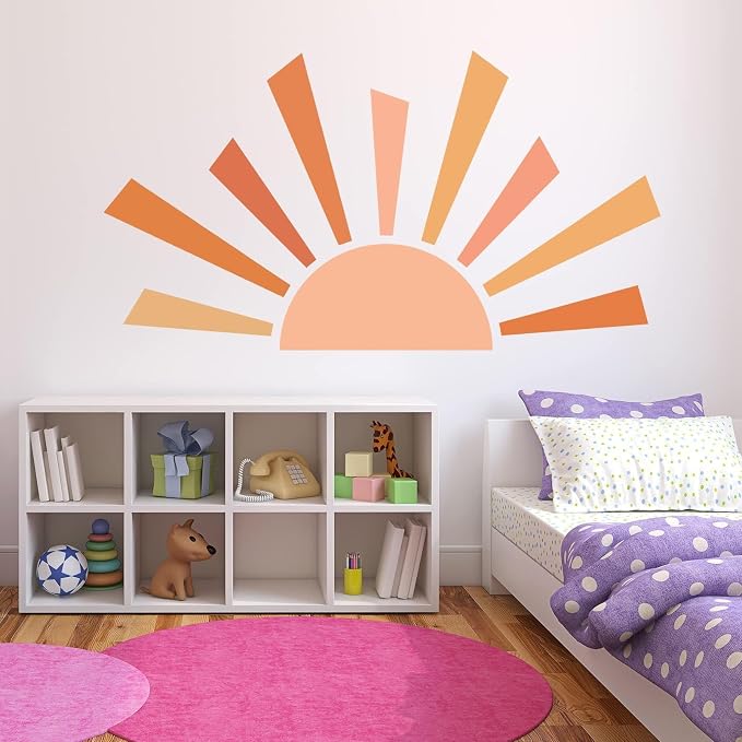 42.1x23.6 inch Boho Half Sun Wall Decal - Large Removable Peel and Stick Wall Stickers for Nursery Room Playroom Decor - Image 2