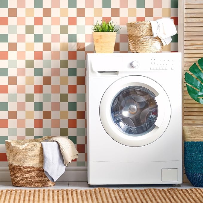 Drydiet Checkered Peel Stick Contact Paper Retro Color 15.75'' X 118" | Waterproof Self-adhesive Tile for Bathroom, Cabinet Walls, Vintage Gingham Funky Decor, Removable Peel off Wallpaper - Image 6