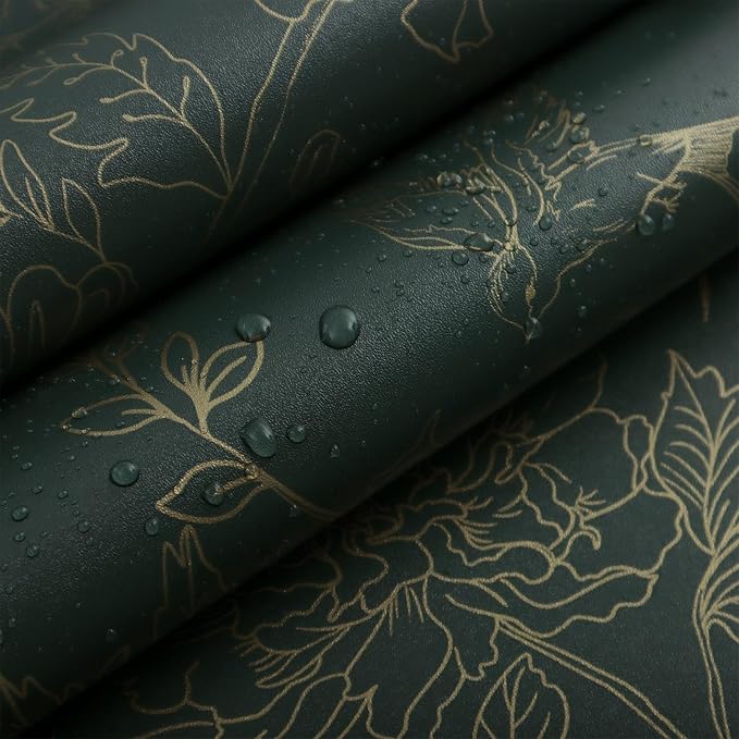 Froluya Green and Gold Peel and Stick Wallpaper for Bathroom 17.7in×393.7in | Dark Green Floral Wallpaper Vintage Contact Paper Peel and Stick Flowers Birds Removable Self Adhesive Cabinets Wall Paper - Image 9