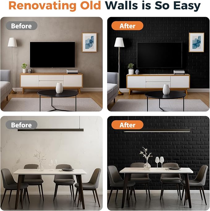 Circloophs 30 Pcs 3D Wall Panels Stick and Peel, Black Brick Printable 3D Wallpaper Stick and Peel Self Adhesive Waterproof Foam Faux Brick Paneling for Bedroom, Bathroom, Kitchen, Fireplace - Image 4
