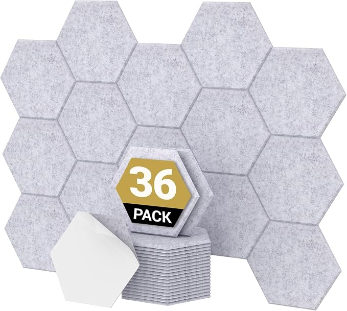 36 Pack Hexagon Acoustic Panels, TONOR 12"x 10"x 0.4" High Density Sound Proof Panels for Walls, Sound Deadening Insulation Treatment Foam Panel, Sound Absorbing Padding for Studio, Office, Home, Grey by TONOR