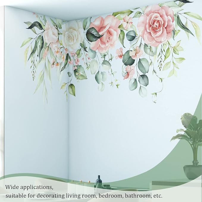 Flowers Leaves Wall Decals Peel and Stick, Large Hanging Floral Vinyl Wall Stickers, Removable Vine Home Decor Art for Bedroom Living Room Classroom Office - Image 4