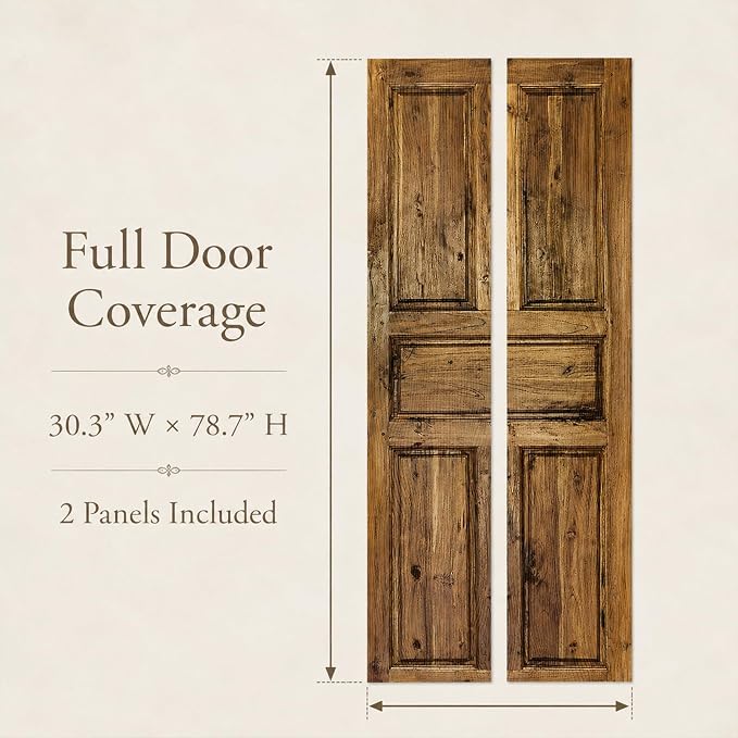 Door Stickers Peel & Stick Murals-Wall Covers Decorative Decal Wooden | 30.3"W x 78.7"H, 3D Wooden Wallpaper，Waterproof Removable Opaque Vinyl Self Adhesive Fake Door Decor for Home Office - Image 3