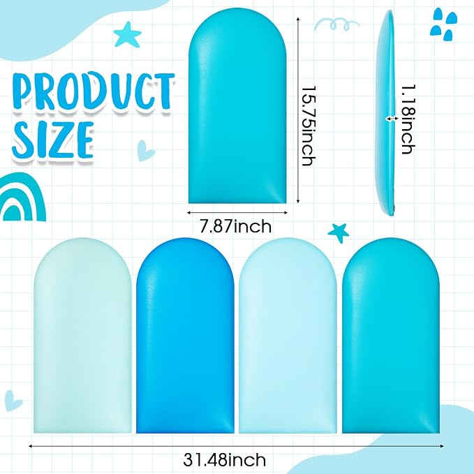 Jetec 4 Pcs Kids Wall Padding Panels, 1.18 Inch Thick Foam Wall Protector, 15.75 x 7.87 Inch Soft 3D Blue Safety Panels for Nursery & Playroom - Image 2
