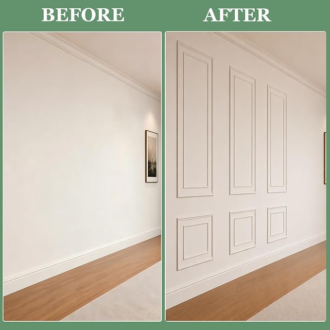 Peel and Stick Wall Molding Kit, Pre Cut Bilinear Frame Wainscoting Panel | 3 Set,Inner and Outer Layer Style,Self Adhesive,Paintable,Premade,24"x54"+13.5"x44" - Image 3