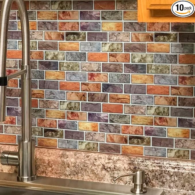 Art3d 10-Pack Marble Peel and Stick Backsplash, 12 x 12 Inch, Vintage Color | Strong Adhesion, Lightweight, Cuttable, Waterproof, Fadeless, Crack Resistant, for Kitchen, Bedroom, Ideal for Recently Moved by Art3d
