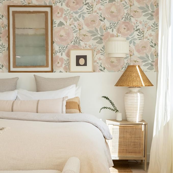 Orainege Peel and Stick Wallpaper Peony Floral Wallpaper | 17.3in x393.7in Floral Contact Paper Self Adhesive Removable Wall paper for Bedroom Laundry Room, Light Pink - Image 2