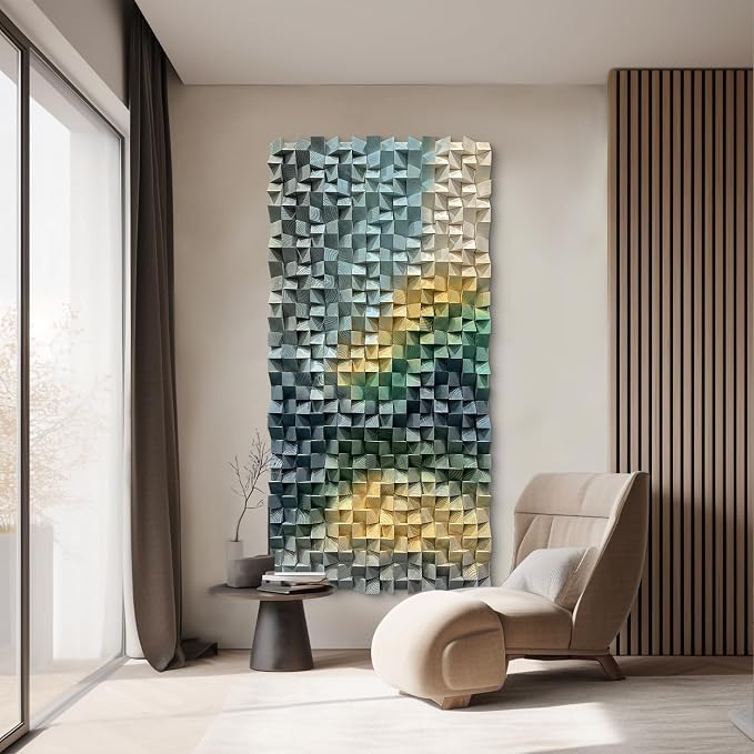 LIUZEYUE Wooden Wall Art, Layered Color Bands, Geometric Art | modern wood wall decor; blue gray and sage, broad blank-wall coverage; dining nook vertical blank-wall decor; 23.6 x 47.2 in - Image 7
