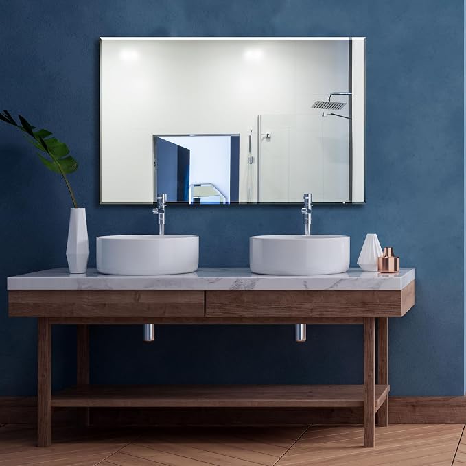 Frameless Wall Mirror Beveled Edge 48” x 30“ Bathroom Mirror for Over Sink - Image 8