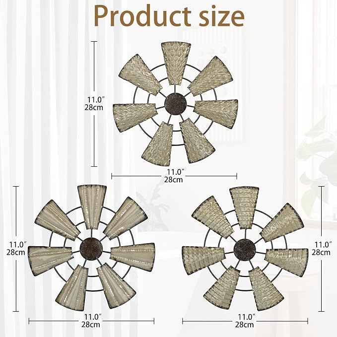 Briful 12" Wall Décor Pack of 3 Metal White & Black Windmill Radial Plate Wall Art Modern Accent Hanging Wall Decorations For Home Office Living Room Wall Sculptures - Image 2