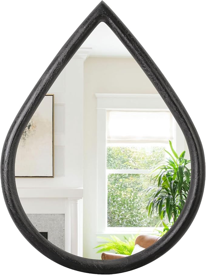 Wood Frame Mirror Black Teardrop Wall Mirror Farmhouse Rustic Decorative Irregular Wall Mirrors for Bathroom Living Room Vanity Entry Hall 16x20 Inch by FEUFOAM