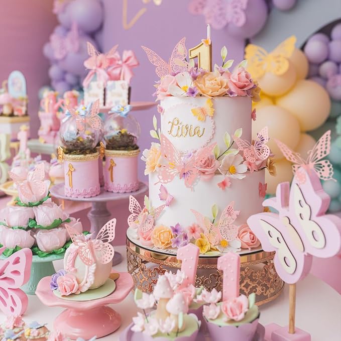 SAOROPEB 3D Butterfly Wall Decor 48 Pcs Pink Butterfly Decorations | 4 Styles 3 Sizes, Birthday Decorations Pink Room Decor Butterfly Party Decorations Cake Decorations, Removable Wall Stickers - Image 2