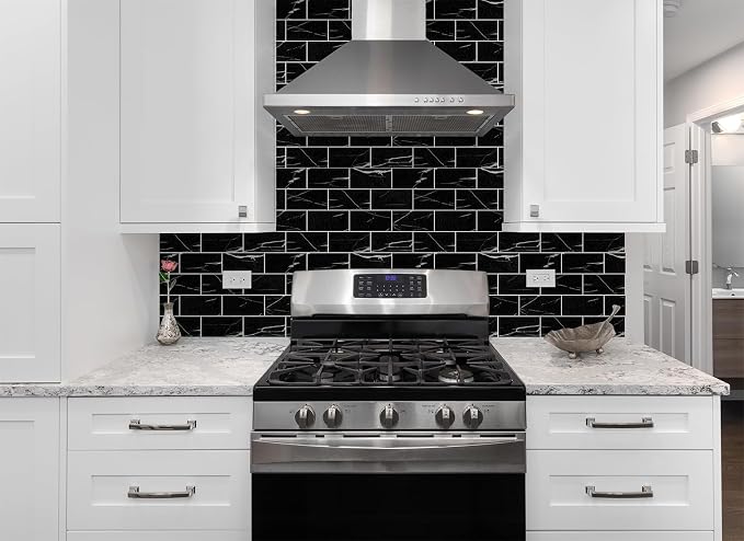 StyloVue 100 Pieces Peel and Stick Backsplash for Kitchen, 3" x 6" PVC Subway Tile Upgraded Nero Marquina with White Grout Backsplash Stick on Tile Elevate Kitchen, Bathroom, Fireplace,RV - Image 5