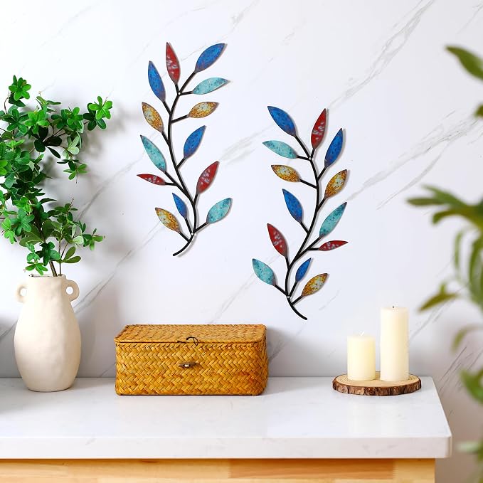 Zhengmy 2 Pcs Metal Leaf Wall Art Vine Branch Decor,Elegant Color | Olive Branch Metal Decor for Living Room Hallway, Symmetrical Leaf Pair for Doorway Entryway, Lightweight Hanging Art Design - Image 6