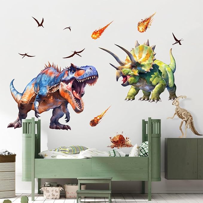 Large Dinosaur Wall Decals Dino Wall Stickers Peel and Stick Wall Art Decals for Boys Room Baby Nursery Kids Bedroom Wall Decor Art (Green 1) by MLM