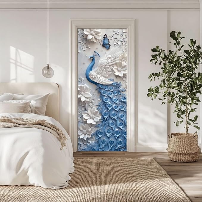 arricraft 2 Pcs Self-Adhesive Door Sticker, 31.5"x78.7" Peacock Pattern Animal Door Murals Stickers PVC Door Removable Wallpaper Decoration for Bedrooms ​Living Room by ARRICRAFT