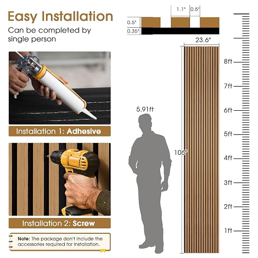 Acoustic Wood Slat Panels, Soundproof Wooden Wall Panels, 3D Fluted Panel for Interior Wall Decor, Living Room, Bedroom (Teak, 106 * 47.2 inch) - Image 4