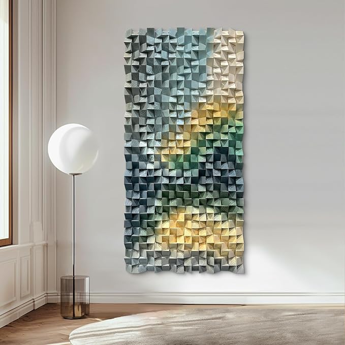 LIUZEYUE Wooden Wall Art, Layered Color Bands, Geometric Art | modern wood wall decor; blue gray and sage, broad blank-wall coverage; dining nook vertical blank-wall decor; 23.6 x 47.2 in - Image 5