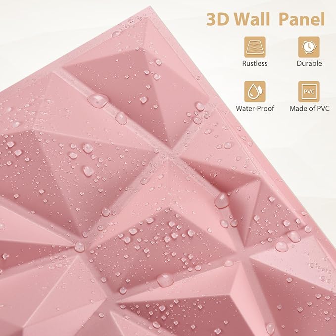 Heikki 30 Pack 3D Wall Panel for Interior Wall Décor, PVC Flower Textured Wall Panels for Living Room Bedroom Hotel Office, 11.8"x11.8", Double-Sided Tape (Pink-XLZ) - Image 2