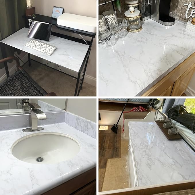 White/Grey Marble Contact Paper Marble Wallpaper Peel and Stick with Tools | 23.6" x 118" Self Adhesive Vinyl Film Contact Paper for Countertops - Image 7