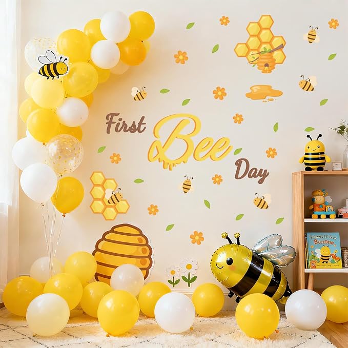 LHIUEM First Bee Day Birthday Party Decals for Baby Shower Balloon Arch Backdrop Baby Boy or Girl One Bee Stickers Yellow 1st Bees Day Sweet Happy Birthday Decoration for Centerpieces Party Supplies - Image 5