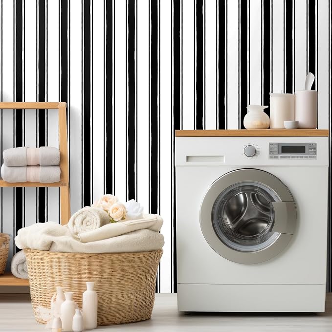 Affrolling Striped Peel and Stick Wallpaper 15.75"x118.11",Black | Watercolor Self Adhesive Contact Paper, Removable for Bedroom Cabinet Furniture, Cute Decor for Nursery Craft Room DIY - Image 7