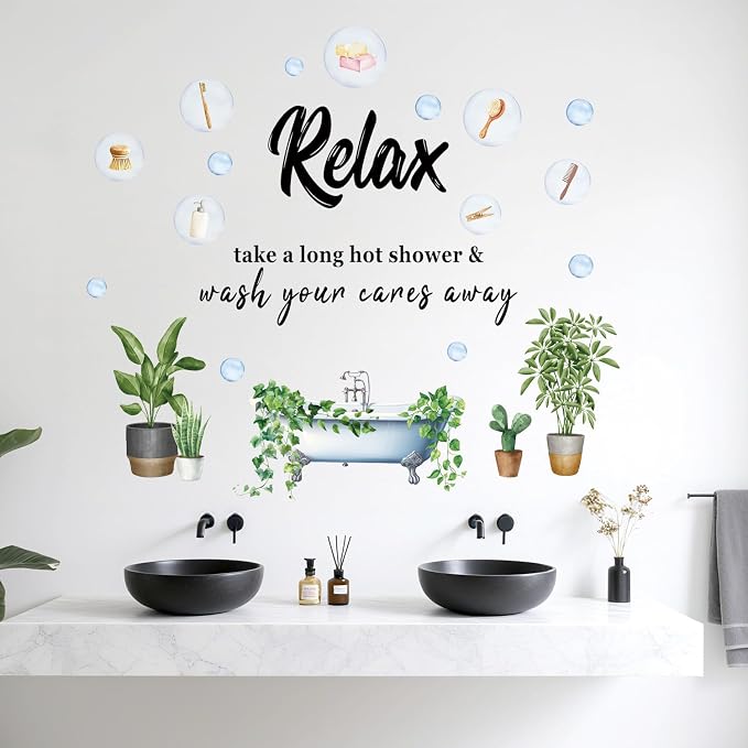LHIUEM Home Office Wall Decals, Inspirational Plant Wall Stickers, Motivational Quote Bathroom Wallpaper, Positive Affirmation Relax Murals, Bedroom Workspace Decor, Classroom Teacher Decorations by LHIUEM