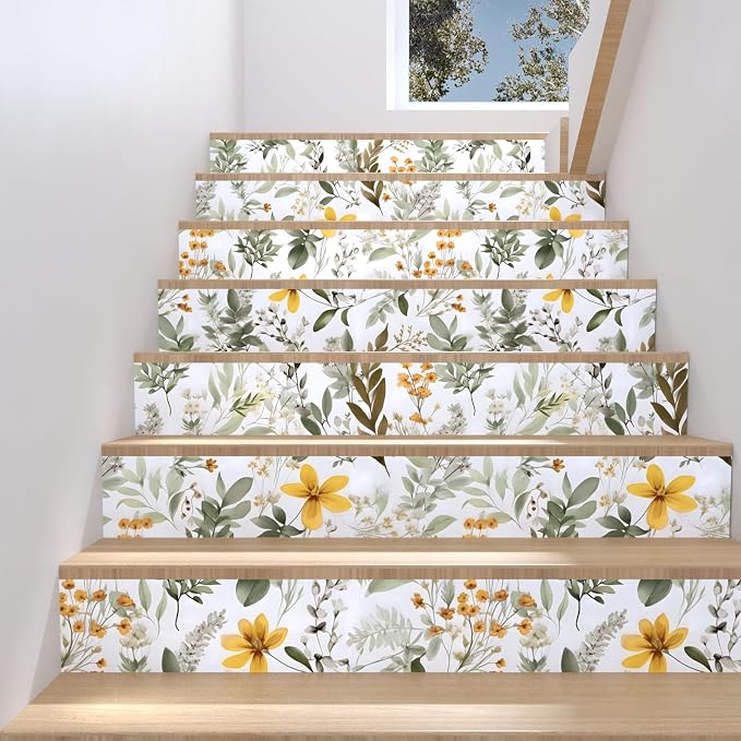 Laatse Vintage Green Yellow Wild Floral Botanical Wallpaper 17.5"x787" | Self Adhesive/Removable/Waterproof/Thick Vinyl Extra Long Contact Paper for Bathroom Bedroom Shelf Cabinet Drawer,Prepasted - Image 7