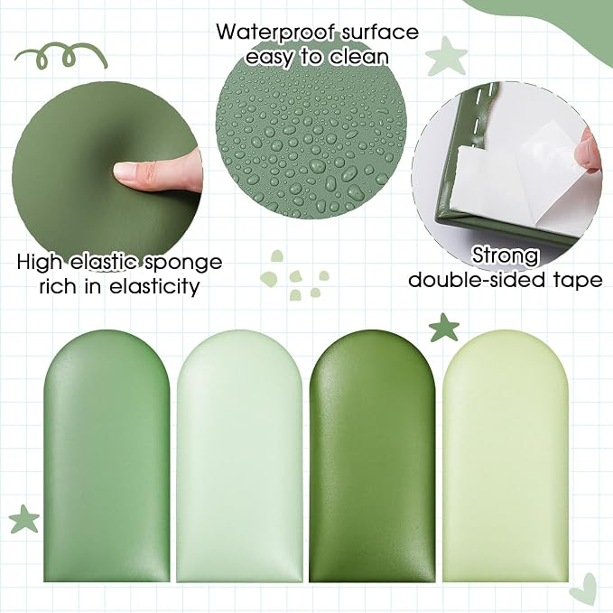 Jetec 6 Pcs Kids Wall Padding Panels, 1.18 Inch Thick Foam Wall Protector, 15.75 x 7.87 Inch Soft 3D Sage Green Safety Panels for Nursery & Playroom - Image 3