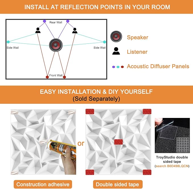 TroyStudio Acoustic Sound Diffuser Panels, 19.7 X 19.7 X 1 inches 12 Pcs White PVC Plastic 3D Wall Panel, Recording Studio Acoustical Treatment Diffusion panel, Art Decorative Ceiling Tiles - Image 6